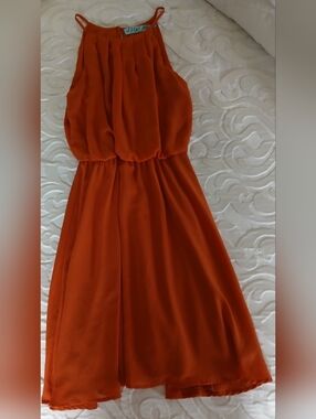 Burnt Orange Pleated Flowy Dress